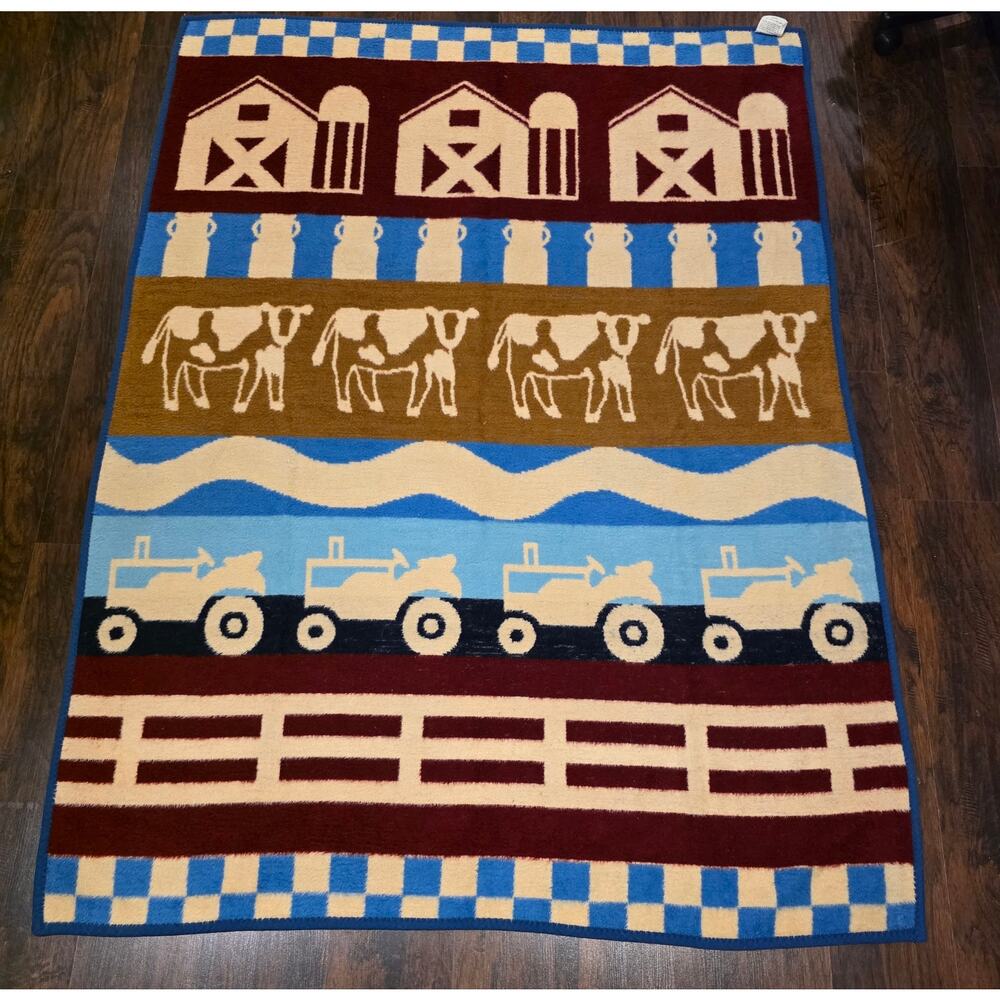 Vintage 1987 Crown Crafts VUTEKS Farm Blanket 60x80 Made in Yugoslavia Acrylic
